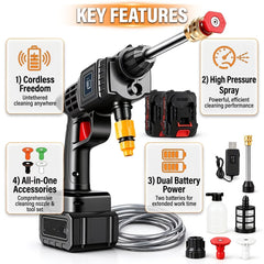 2 Battery-Portable Cordless Car High Pressure Washer Jet Water Wash Cleaner Gun