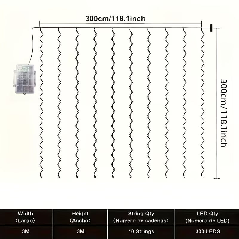 300 LED Curtain Fairy Lights 298.7X298.7cm Hanging Window Lights for Bedroom Ramadan Birthday Party Wedding Holiday Indoor Home Decor IP65 (Battery Not Included)