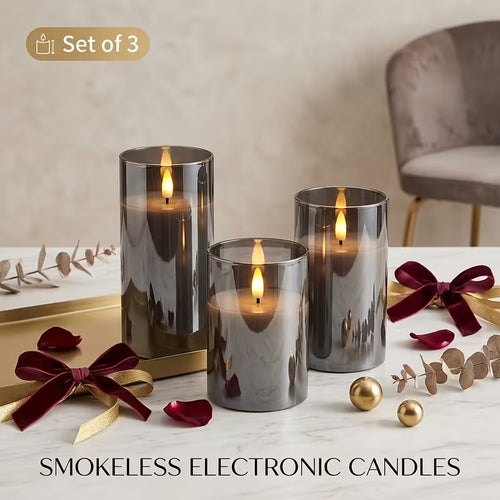 3pcs Flameless LED Candle Set - Flickering Candles with Remote Control, Timer Function, High-Transparency Plastic, Energy-Saving Electronic Night Lights - Ideal for Birthdays, Weddings, Christmas Decorations, Indoor Use - Gray