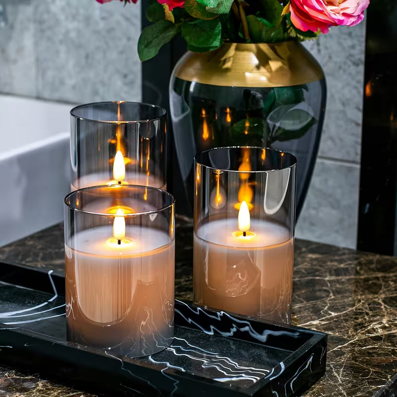3pcs Flameless LED Candle Set - Flickering Candles with Remote Control, Timer Function, High-Transparency Plastic, Energy-Saving Electronic Night Lights - Ideal for Birthdays, Weddings, Christmas Decorations, Indoor Use - Gray