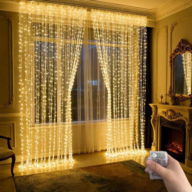 300 LED Curtain Fairy Lights 298.7X298.7cm Hanging Window Lights for Bedroom Ramadan Birthday Party Wedding Holiday Indoor Home Decor IP65 (Battery Not Included)