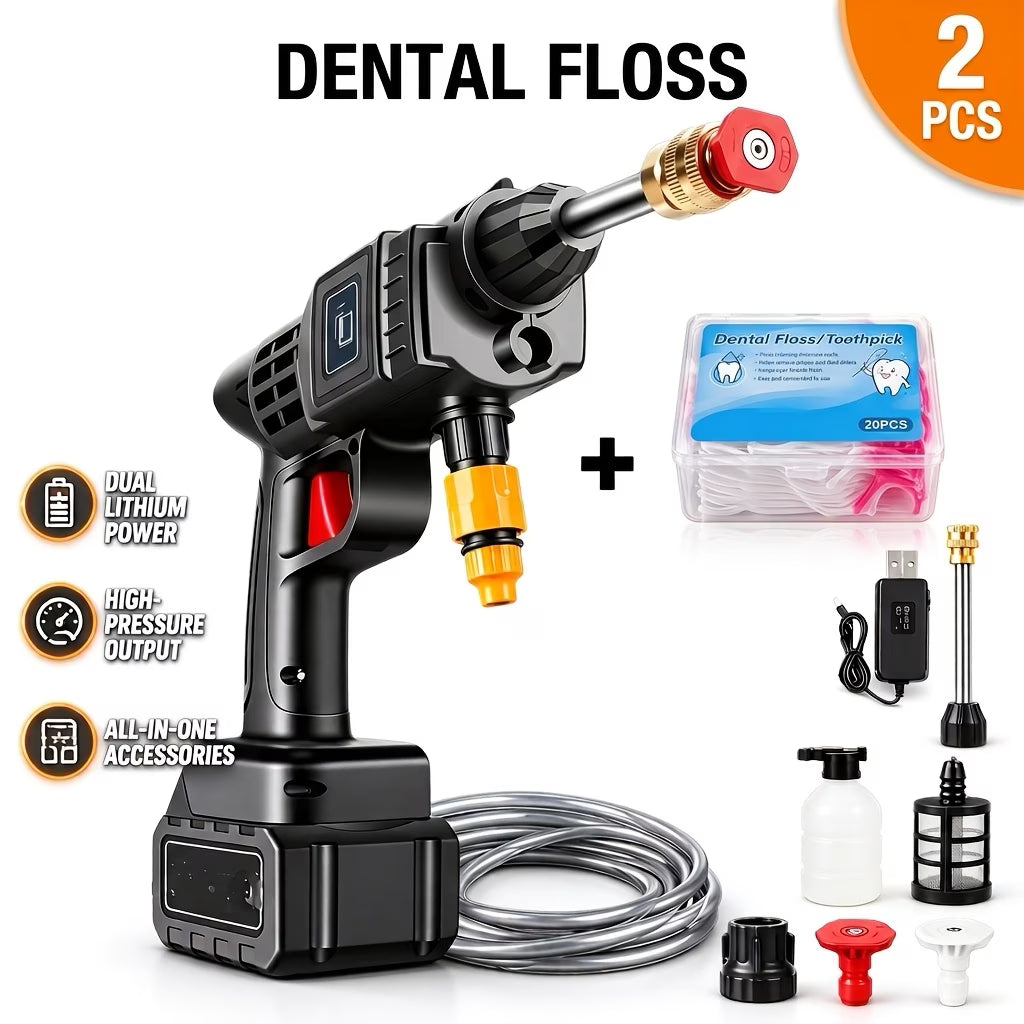 2 Battery-Portable Cordless Car High Pressure Washer Jet Water Wash Cleaner Gun